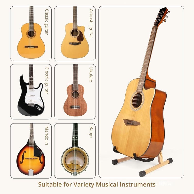 KingPoint Guitar Stand, Guitar Floor Stand, Acoustic Electric Wooden A Frame Folding Guitar Holder Adjustable for Bass, Cello, Mandolin, Banjo, Ukulele (Bamboo) - Image 3